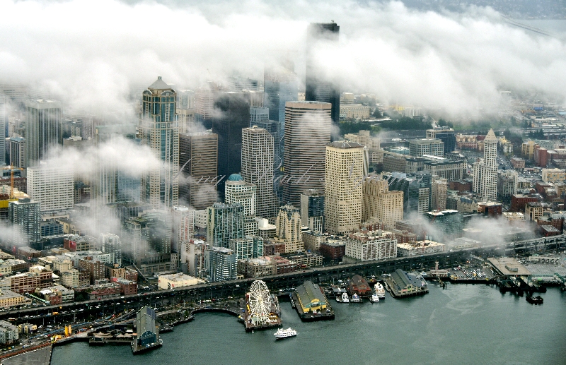 Another Grey and Cloudy Seattle Waterfront Great Wheel Alaskan Viaduct 304  