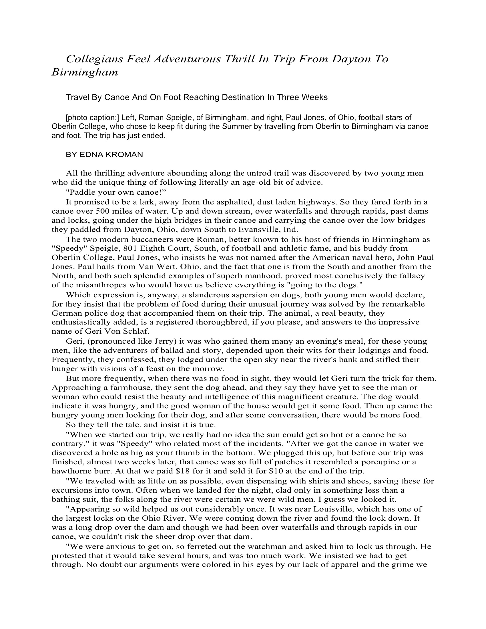 Collegians Feel Adventurous Thrill In Trip From Dayton To Birmingham transcript p.1