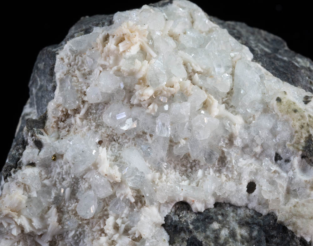 Sharp lustrous colourless datolite crystals, Parc Bean Cove, Mullion