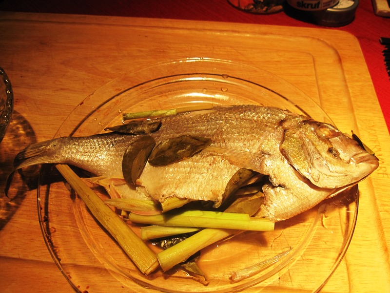Sus favorite meal stuffed with lemon grass, basil, and other herbs