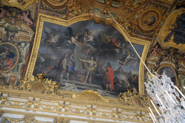 The Hall of Mirrors is lined with paintings depicti the history of Louis XIV's reign - Holland 1672