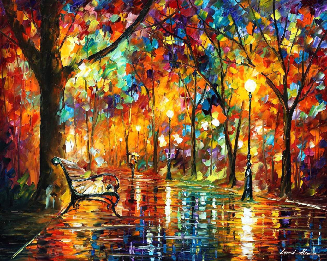COLORFUL NIGHT — PALETTE KNIFE Oil Painting On Canvas By Leonid Afremov ...