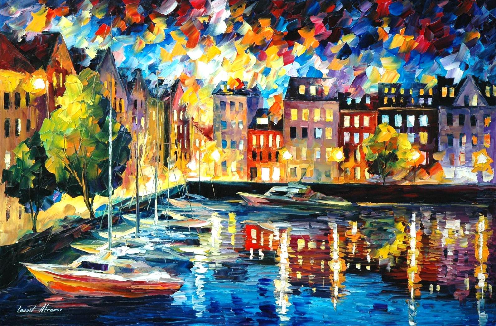 AMSTERDAMS HARBOR  oil painting on canvas