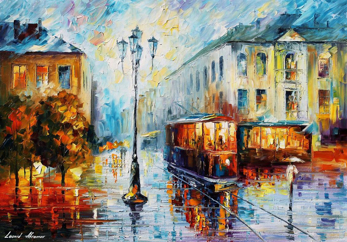 RAINY OLD STREET  oil painting on canvas