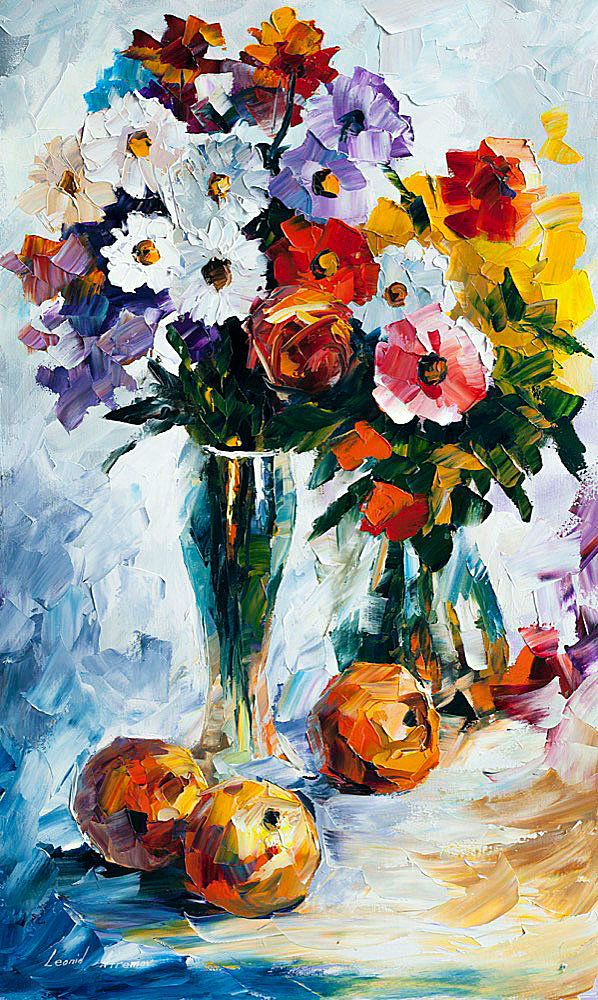 APPLES AND FLOWERS  oil painting on canvas