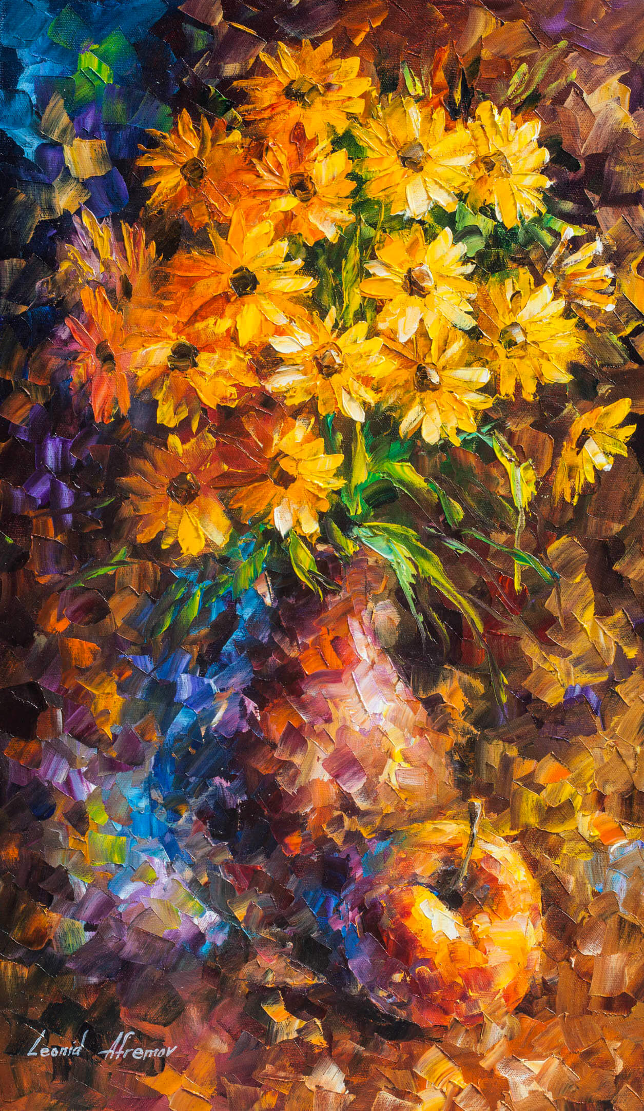 APPLE AND FLOWERS  Original Oil Painting On Canvas By Leonid Afremov