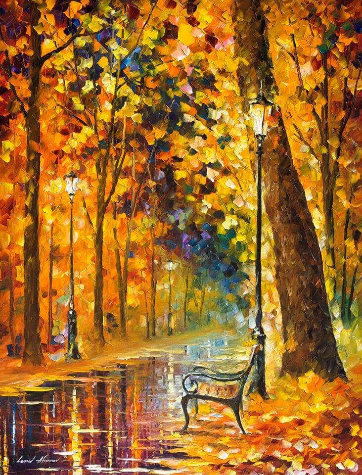 LONELY BENCH IN AUTUMN  Original Oil Painting On Canvas By Leonid Afremov