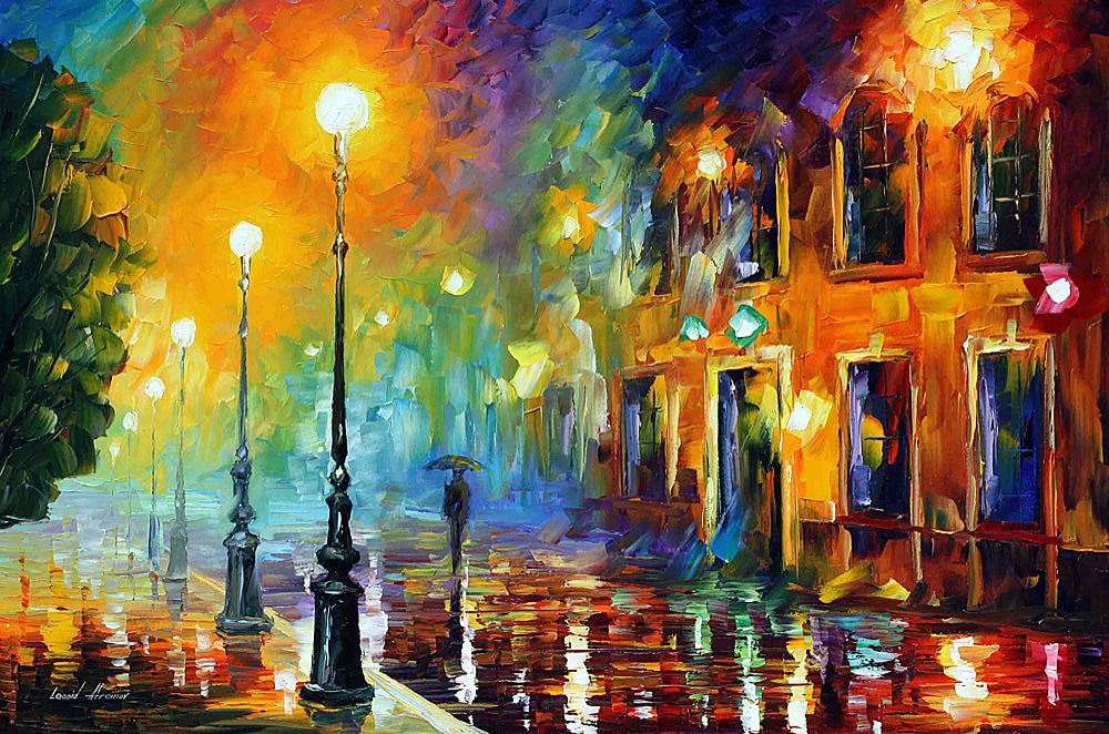 MISTY CITY  PALETTE KNIFE Oil Painting On Canvas By Leonid Afremov