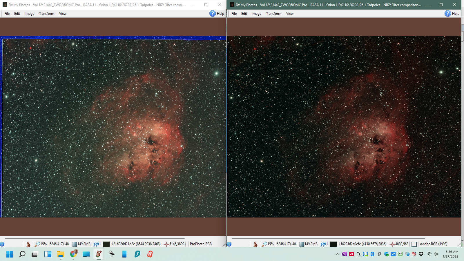 Comparison images taken with Optolong L-eNhance and the AstroHutech IDAS NBZ