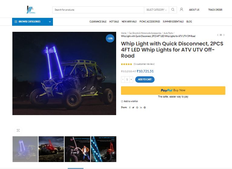 2 Pec 4 ft Spiral LED Whip Light for atv rtv