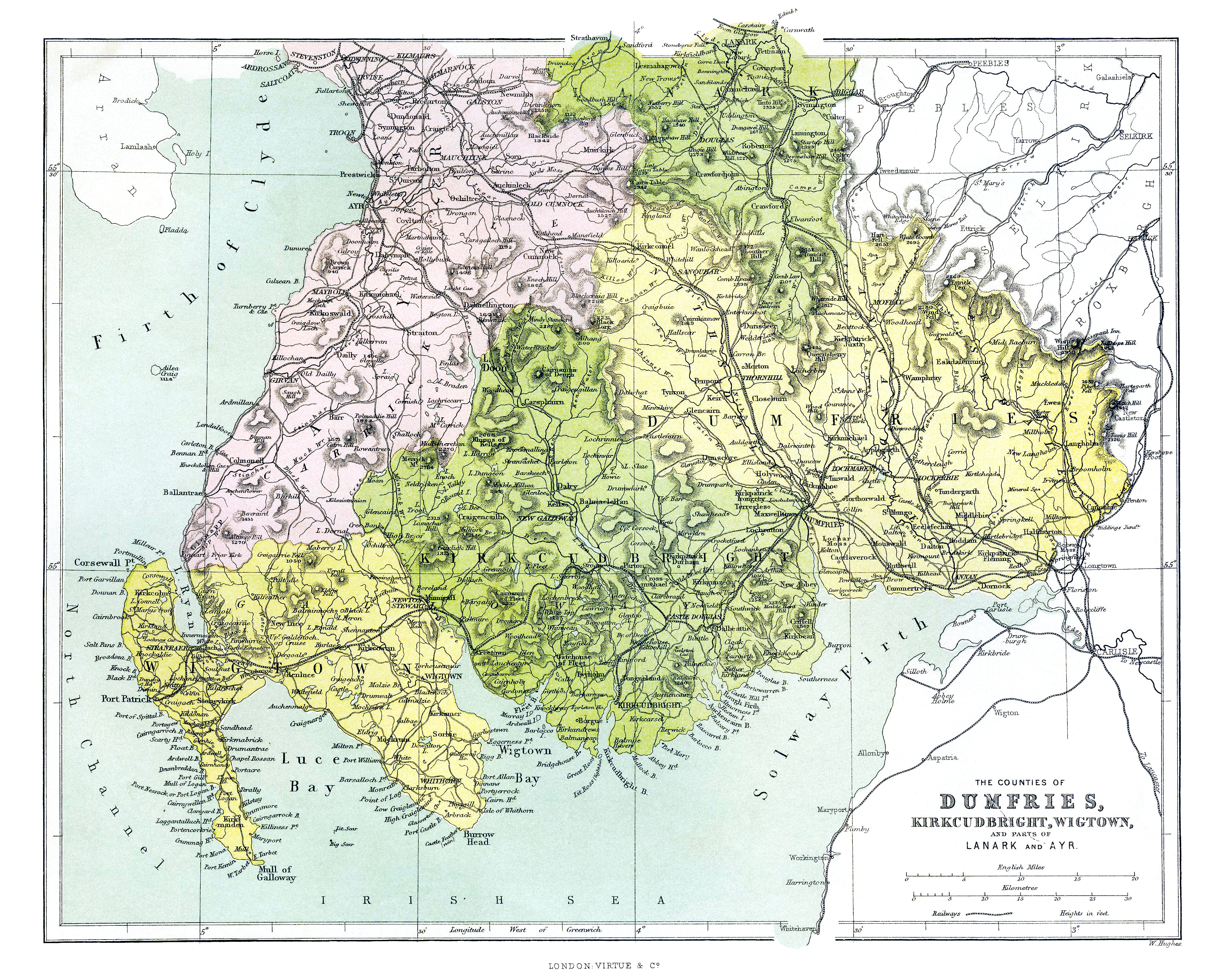 MAP - 1862 - Counties of Dumfries, Kirkcudbright, and Wigtown,  SCOTLAND.  Map provided by Clifford A. Johnston