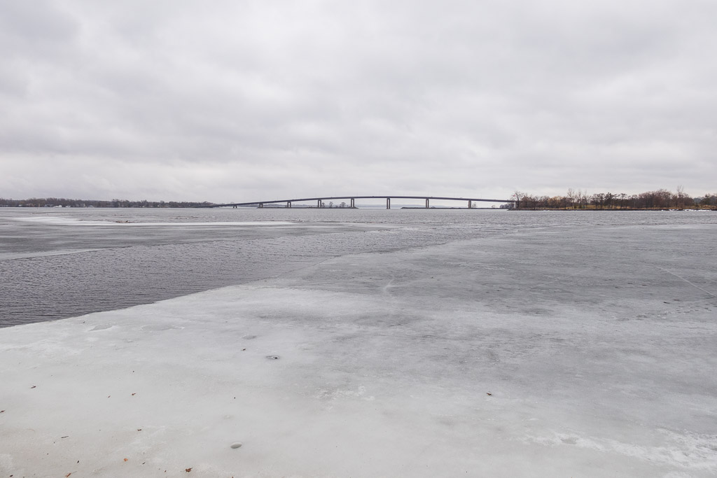 Looking up the Bay of Quinte on a foggy afternoon