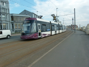 Bombardier. Flexity2  017 leaving Pleasant Street heading to Star Gate