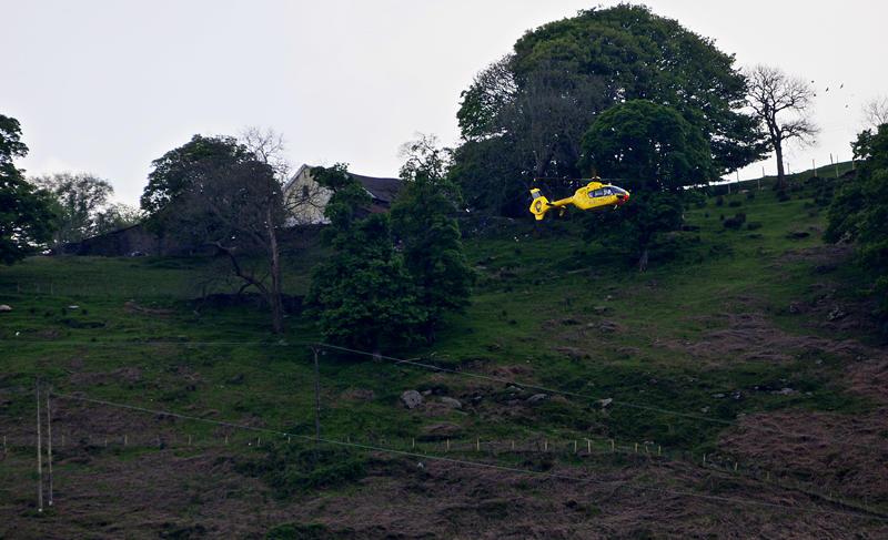 Checking the power lines below Penrhiwcaradoc Farm