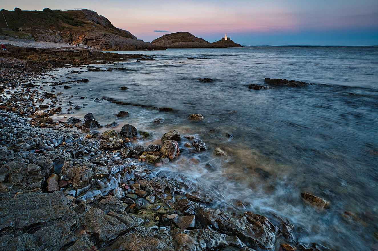 Dusk, Bracelet Bay and Mumbles Head.
