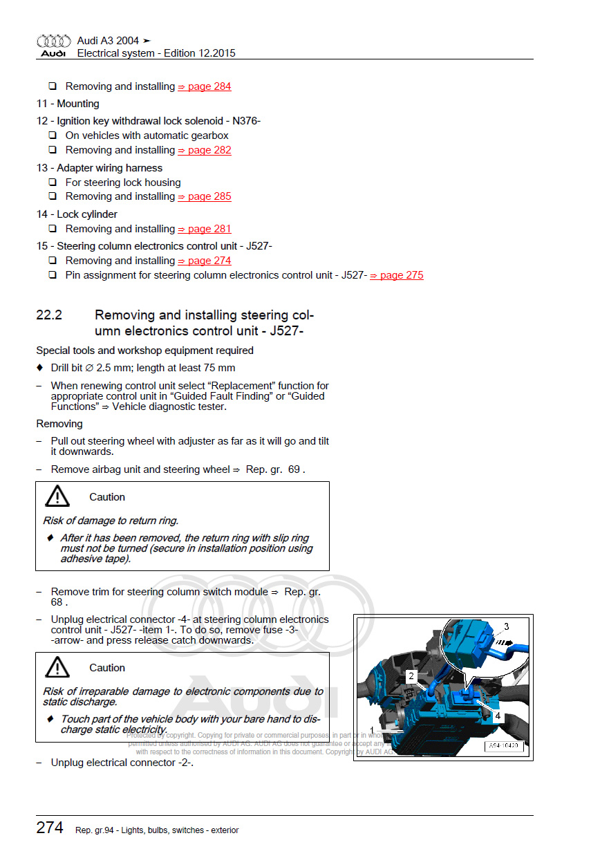 Electrical system - Steering column switch module page 274