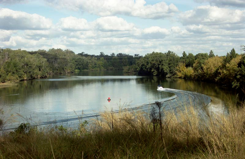 Boat heading upstream