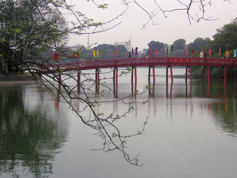 Red Bridge to a temple on an island