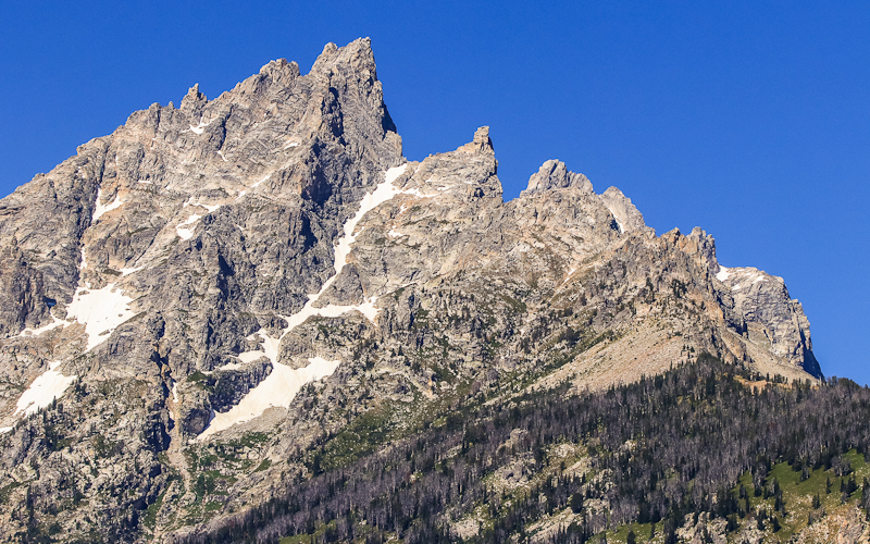 Close up of the rugged Grand Teton Peaks in Grand Teton National Park