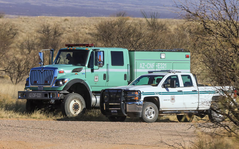 US Forest Service fire equipment posted along the Pronghorn Loop in Buenos Aires NWR