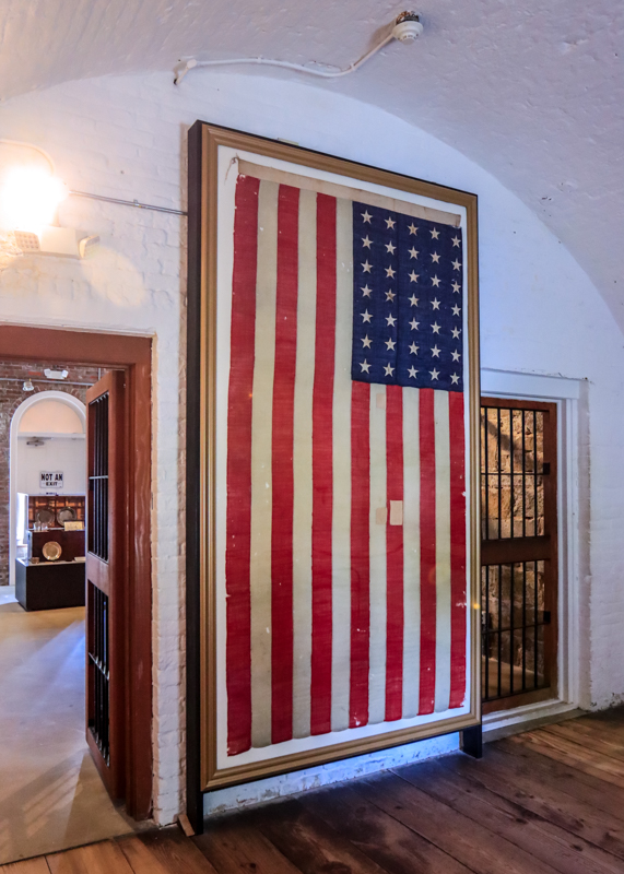 US Flag which was mounted on the wall of Confederate President Jefferson Davis jail cell in Fort Monroe NM