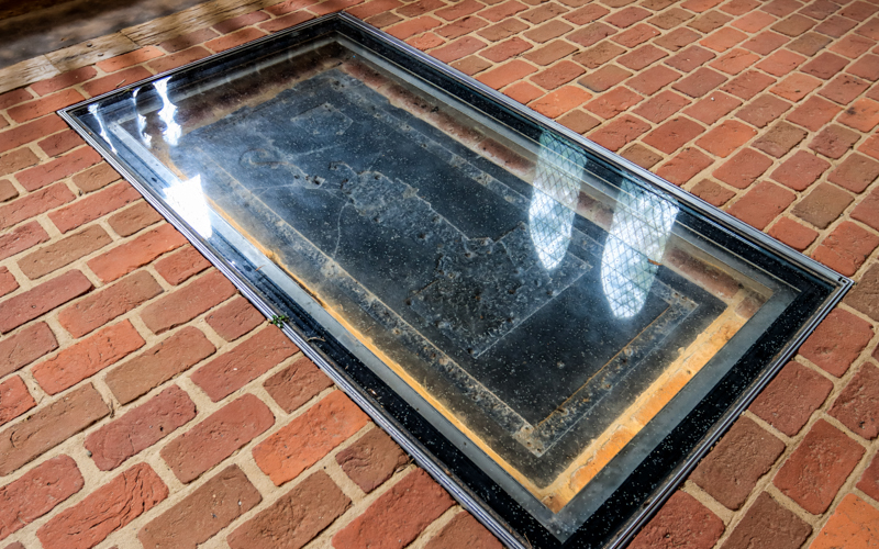 Knights Tomb ledger stone of Sir George Yeardley, oldest in North America (1627), at Jamestown in Colonial NHP