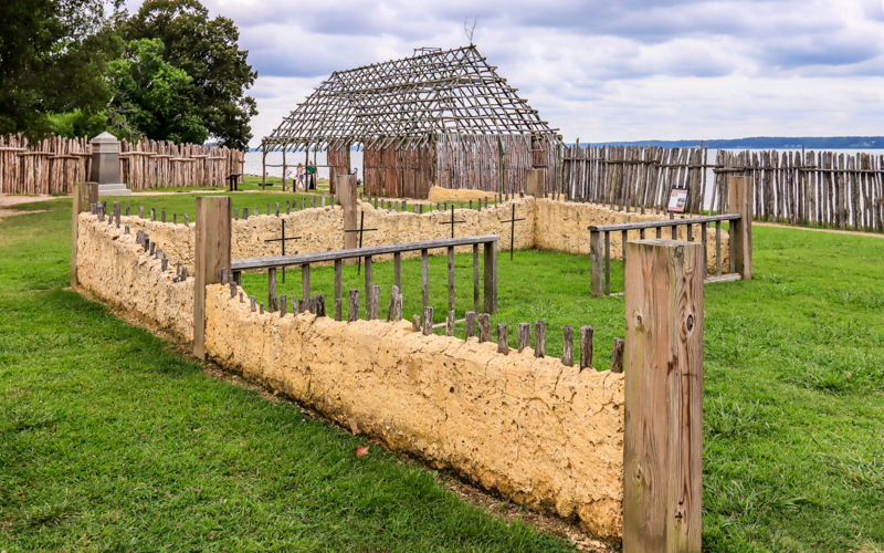 Footprint of the 1608 Church with burial sites of four prominent residents at Jamestown in Colonial NHP