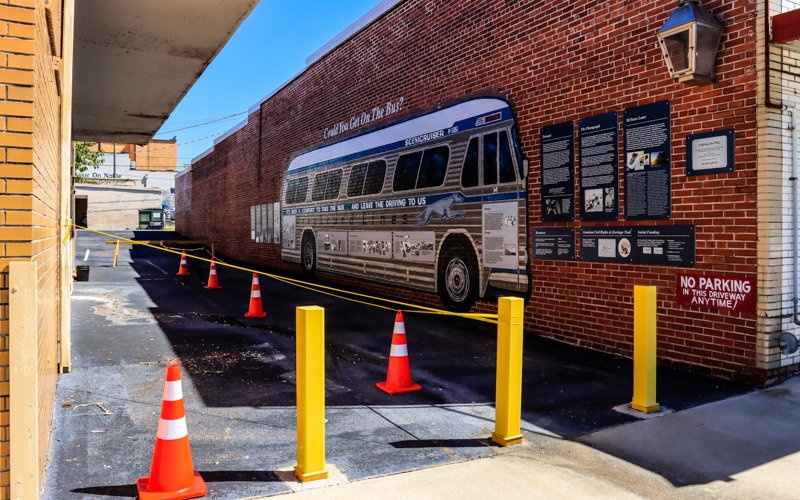 Mural in the driveway of the Greyhound bus station in Freedom Riders National Monument