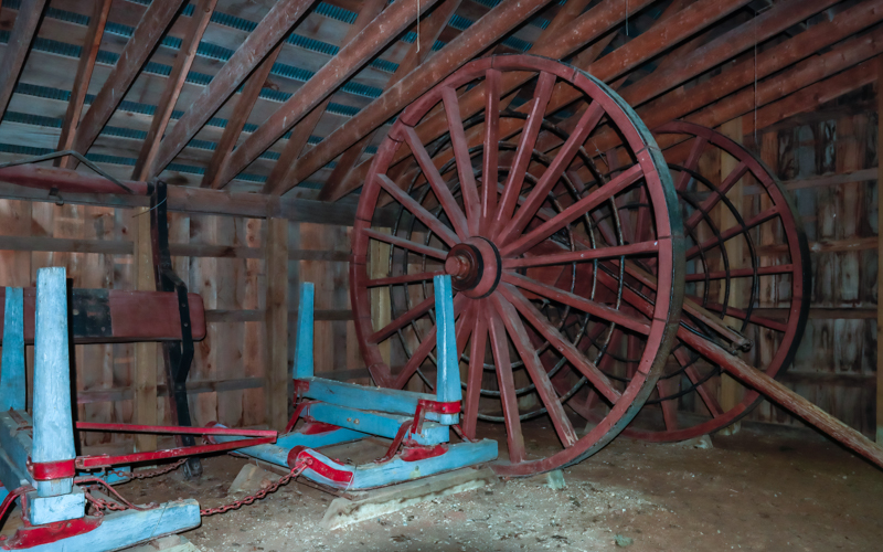 Big wheel and slide used for logging along the Log Slide Trail in Pictured Rocks NL