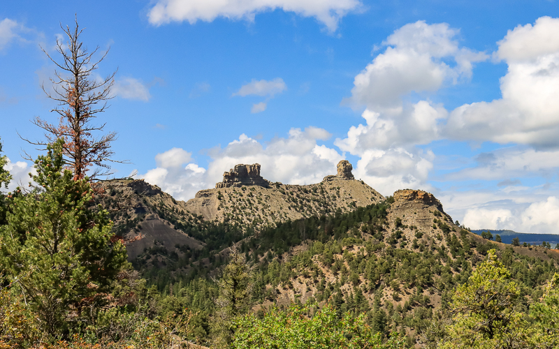 Chimney Rock pinnacles as seen from the road to the peaks in Chimney Rock NM