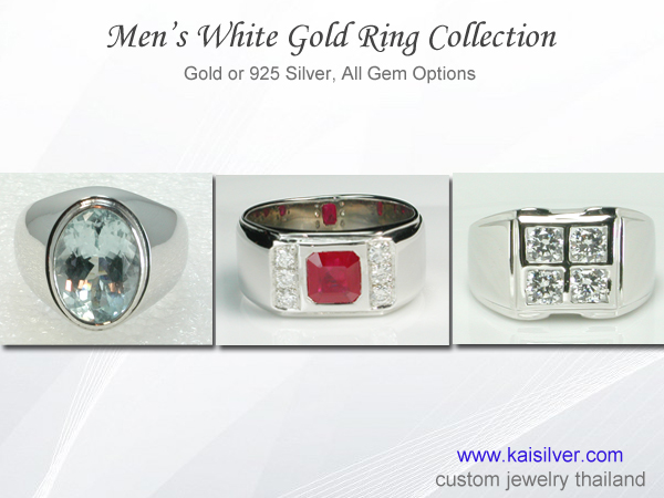 White Gold Rings For Men, Gem Selection And 10k, 14k 18k Options 