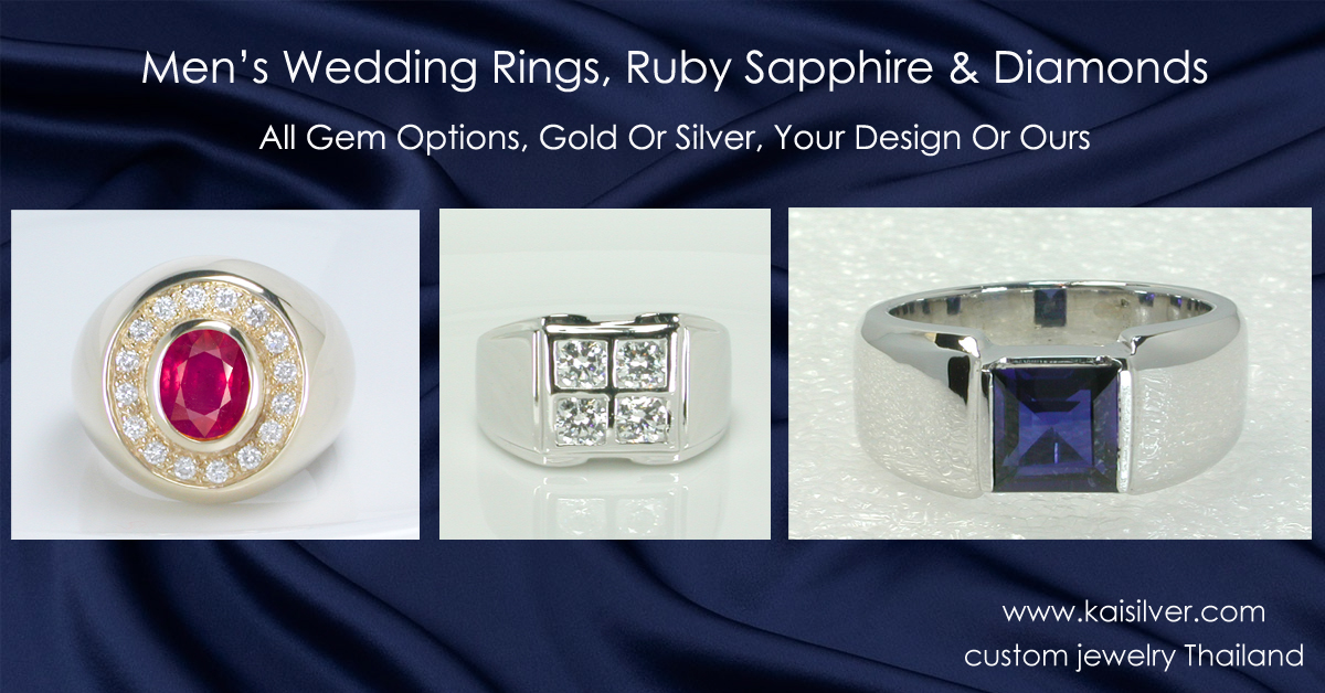 Wedding Ring For Men Ruby, Sapphire, Diamond 
