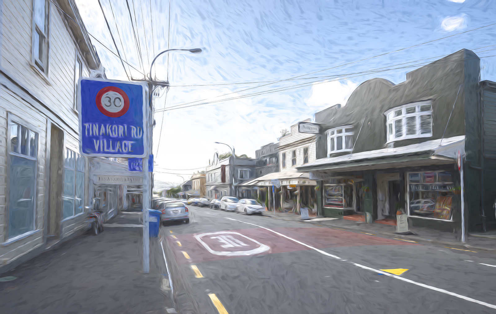 Thorndon Village in Wellington with studio filter after VanGogh