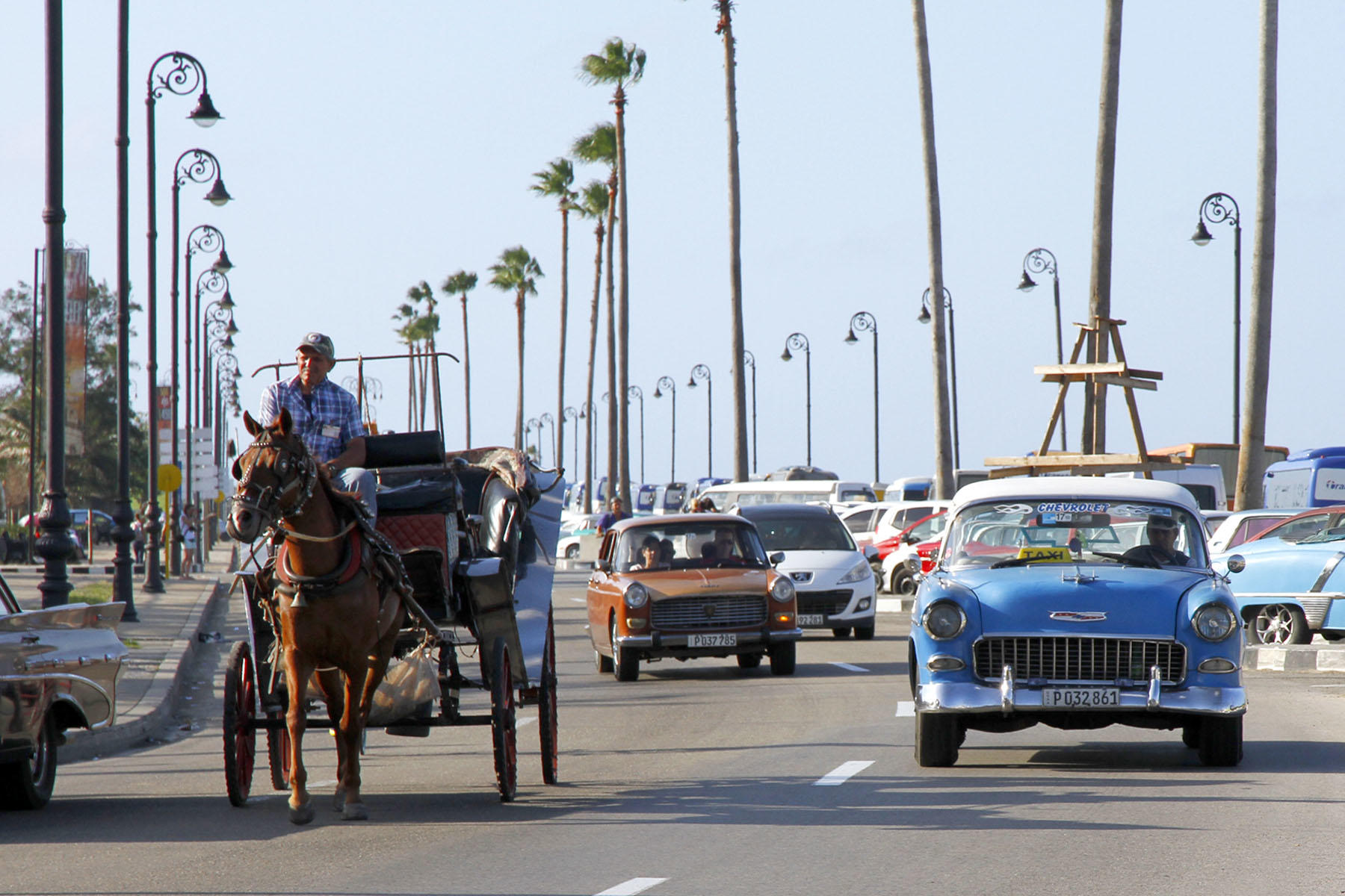 Horse, Lada, Chevy on Malecon