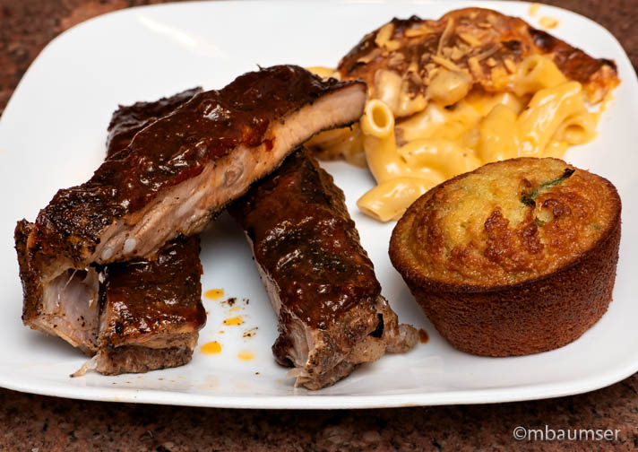 Ribs, Mac & Chez, Jalapeno Corn Bread