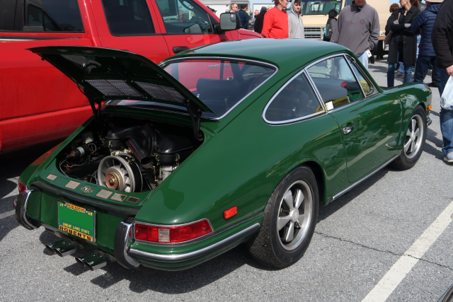 1968 Porsche 911, Irish Green, vendors area, Porsche Swap Meet in Hershey, PA (0662)
