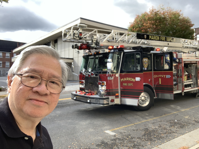 TOUR #5: General Francis Marion Hotel, Oct. 7, 2023. A gas leak prompted a fire alarm & evacuation while I was in shower. (9435)