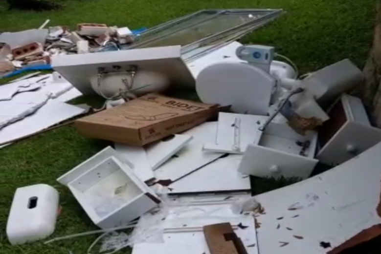 Bathroom Reno Debris on the lawn in Mount Colah 2079 NSW