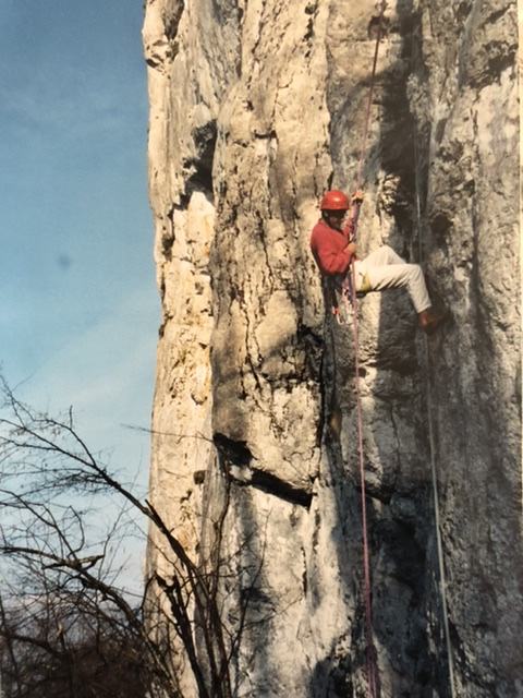 Patrick Lambert en rappel au Rocher Blanc