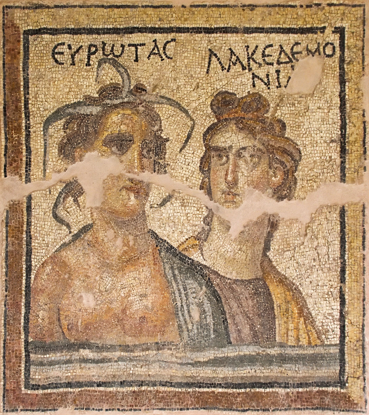 Antakya Archaeology Museum Eurotas and Lakedemona mosaic sept 2019 5938.jpg