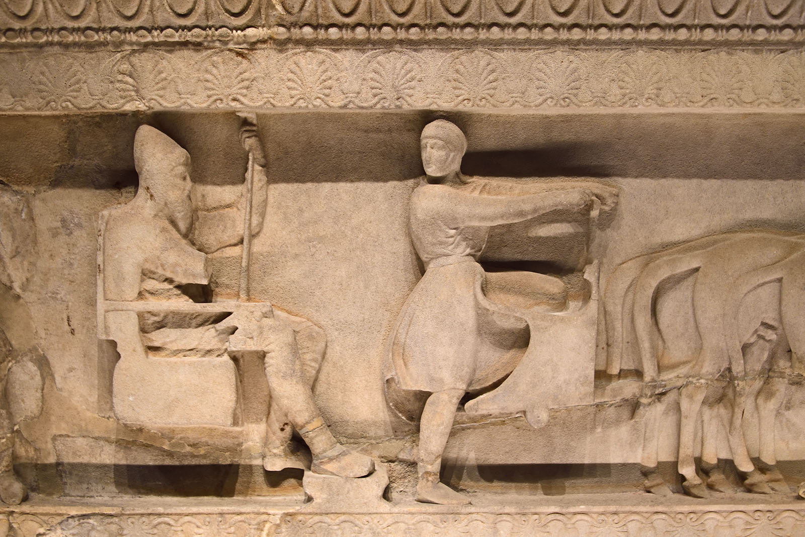 Istanbul Archaeological Museum Satrap Sarcophagus Long side Satrap about to go on a journey 4023.jpg