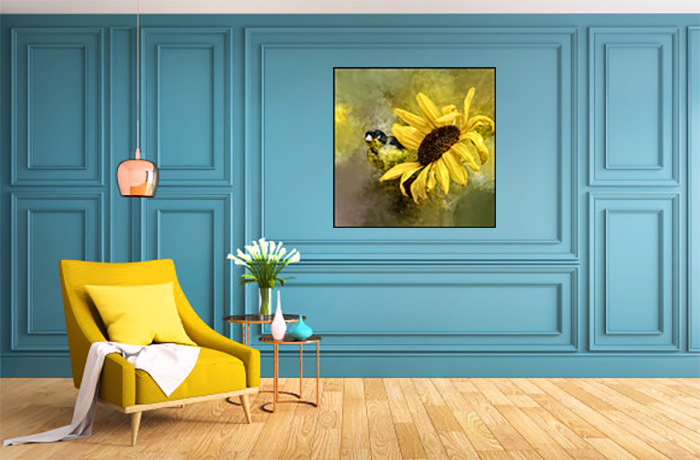 Lesser Goldfinch and Summer Sunflower