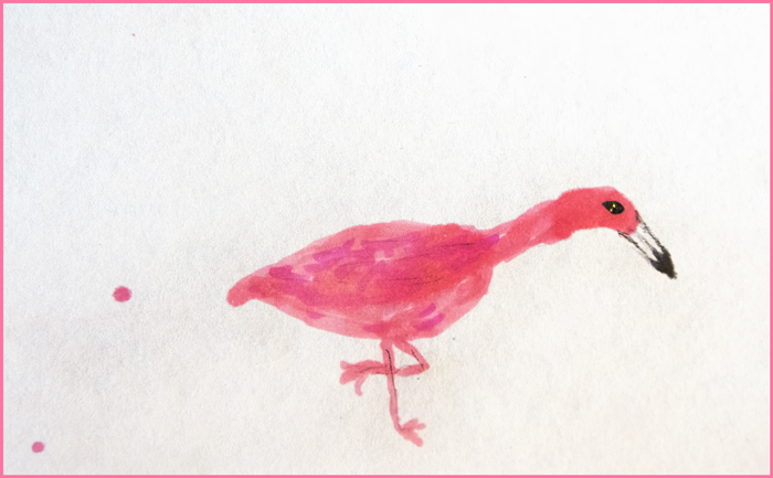 Flamingo, Rainy Day Pen Drawing, Maisie
