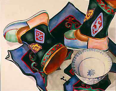 Mongolian Boots with Chinese Bowl