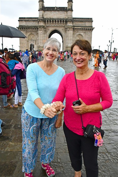 Ginger and Pat with flower bracelets - India_1_8155