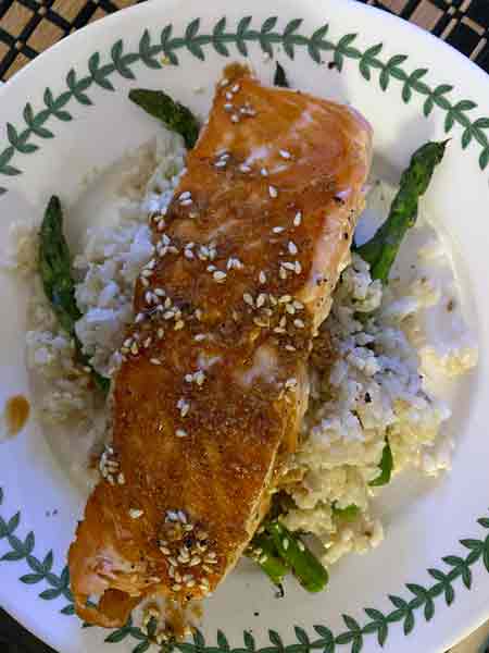 09-03 Salmon aparagus and brown rice for dinner i2101