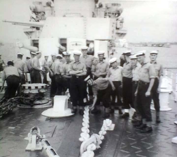1956-57 - RAMON RIGG, GANGES BOYS ON HMS SUPERB'S FOCASTLE, ANCHORED OFF SHOTLEY..jpg