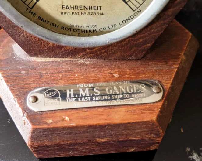 UNDATED - THERMOMETER MOUNTED IN WOOD FROM THE OLD ORIGINAL GANGES 2.jpg