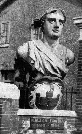 1946 - FIGUREHEAD OF HMS CALEDONIA MOVED FROM MAIN GATE TO NELSON HALL IN 1946.jpg