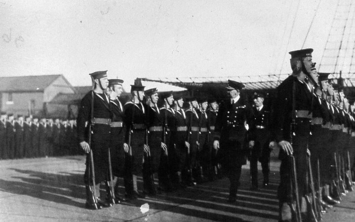 1949 - DIVISIONS, GUARD BEING INSPECTED BY AN ADMIRAL.JPG